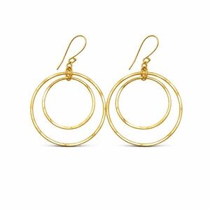 #24 Gold Handmade Hammered Double Inner Circle Dangle Earrings